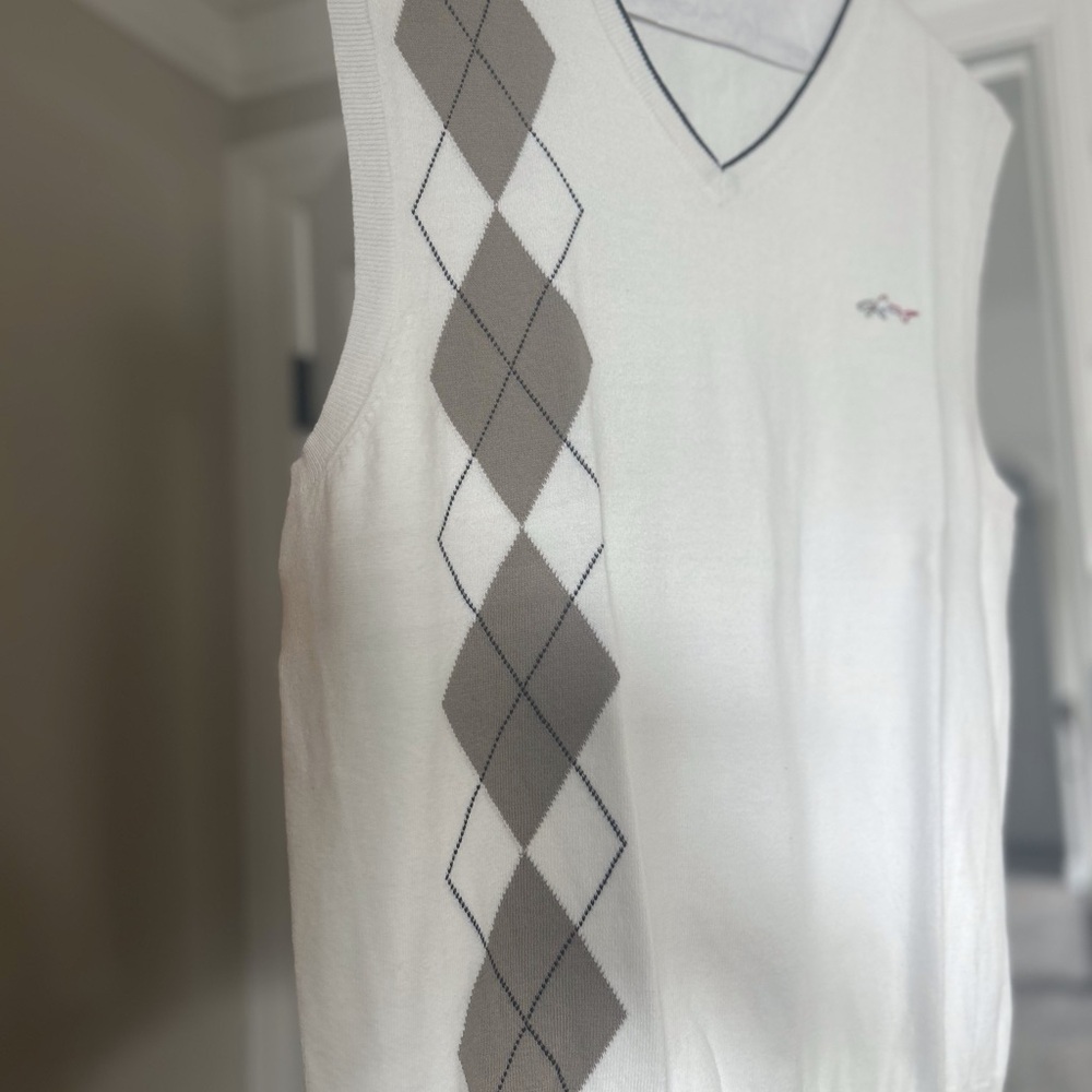 White and Tan Greg Norman Argyle Sweater Vest
